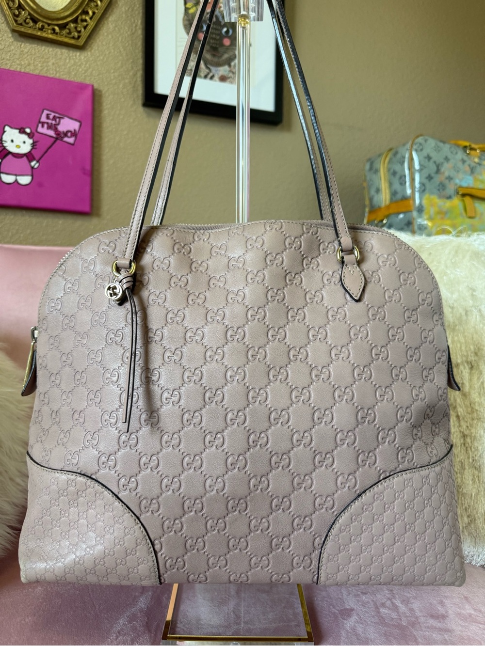 💯Auth GUCCI Guccisima BREE Shoulder Bag in Soft Pink Leather & Goldtone Hardware